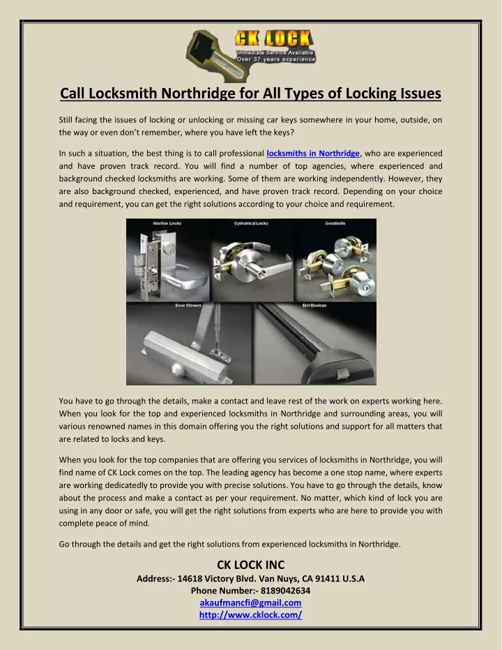 call locksmith northridge for all types