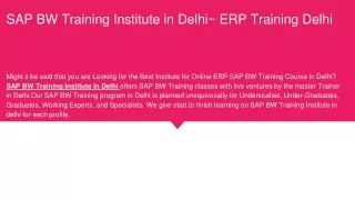 SAP BW Training Institute in Delhi