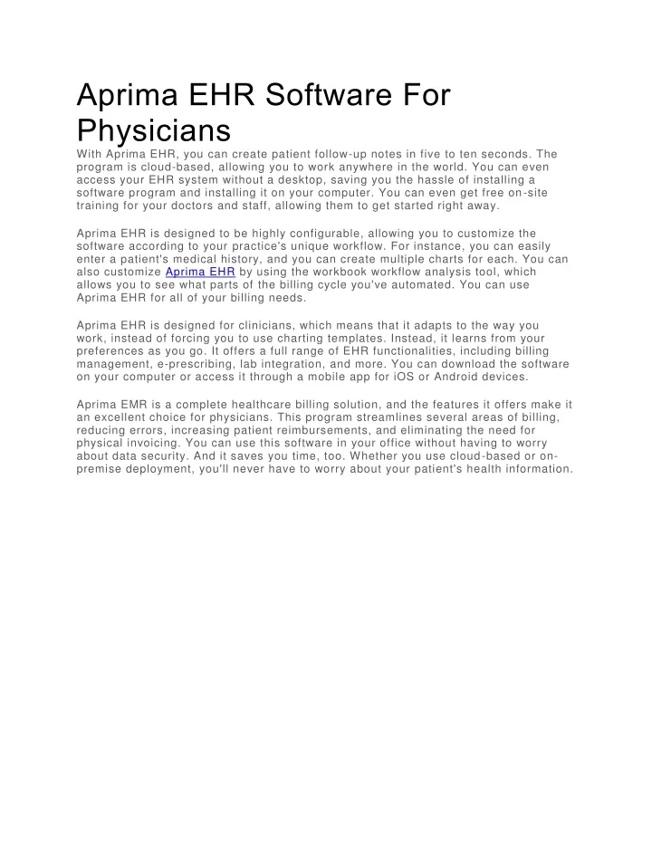 aprima ehr software for physicians with aprima
