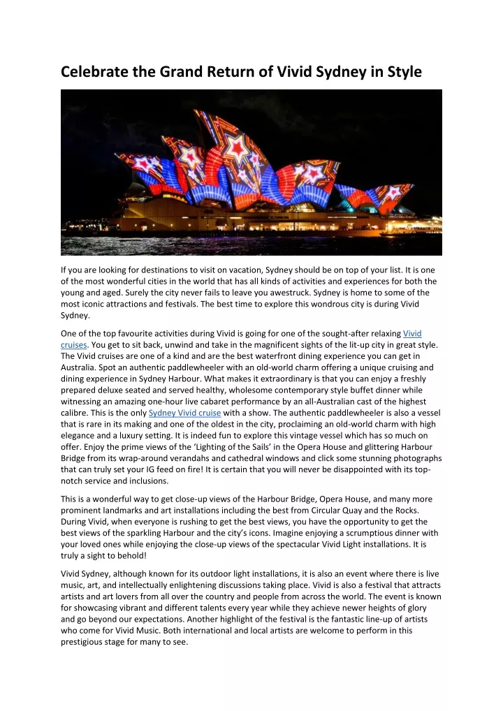 celebrate the grand return of vivid sydney