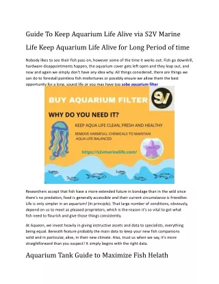 guide to keep aquarium life alive via s2v marine