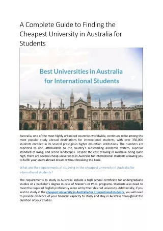 A Complete Guide to Finding the Cheapest University in Australia for Students