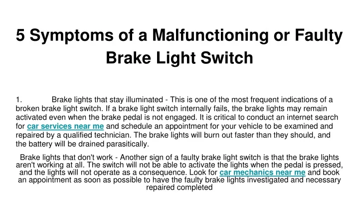 5 symptoms of a malfunctioning or faulty brake light switch