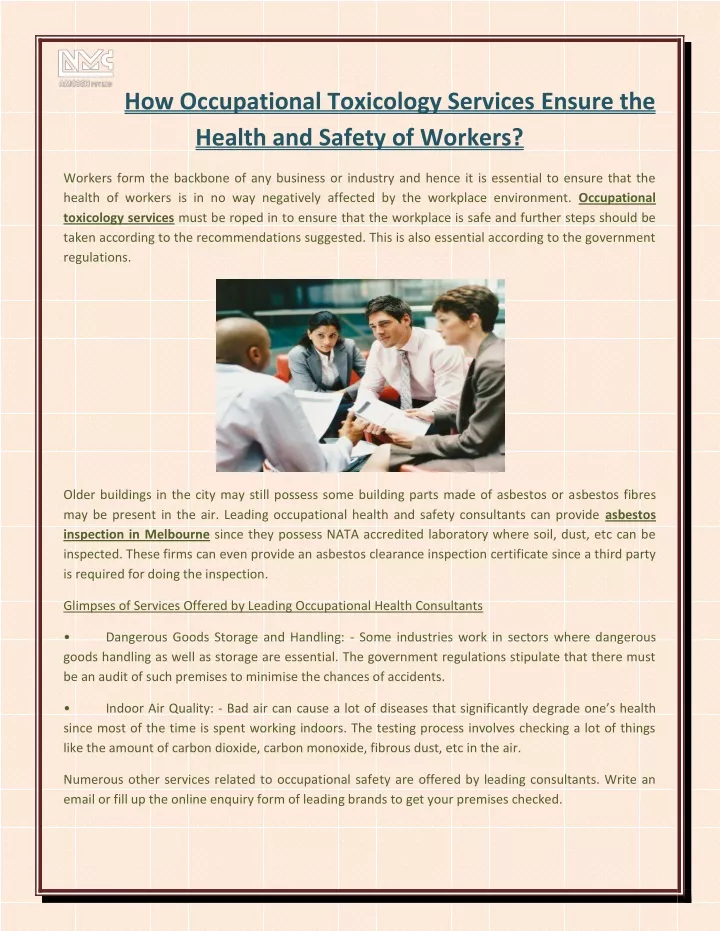 how occupational toxicology services ensure