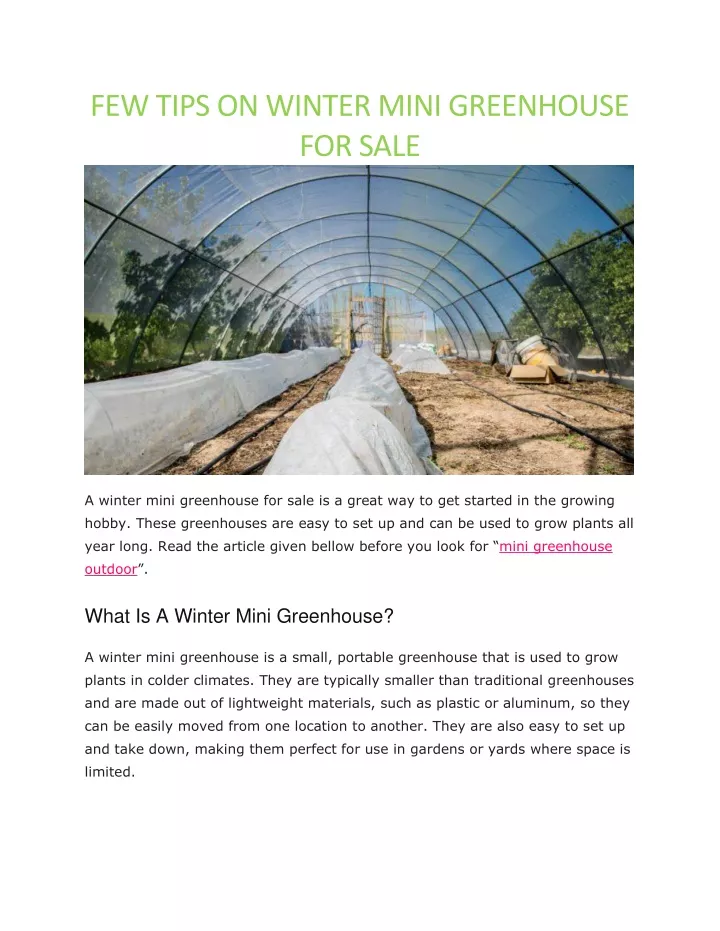 few tips on winter mini greenhouse for sale