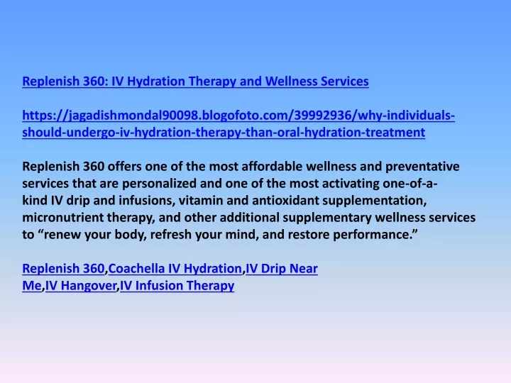 replenish 360 iv hydration therapy and wellness