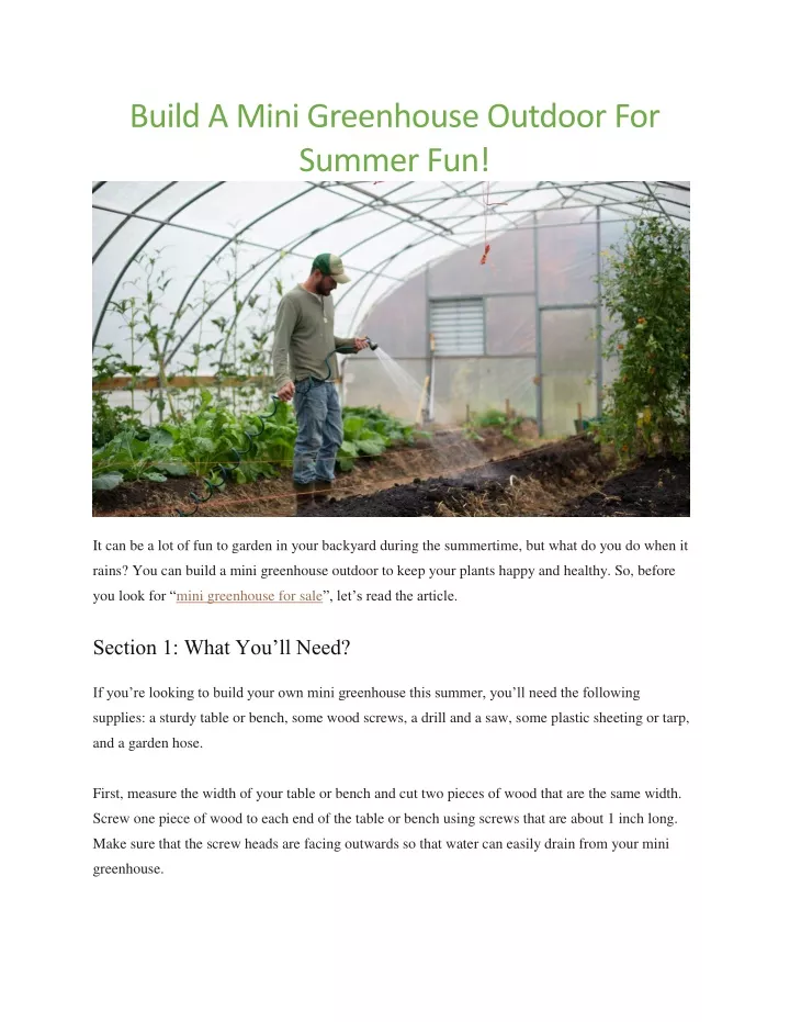 build a mini greenhouse outdoor for summer fun