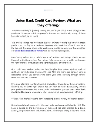 union bank credit card review what are they