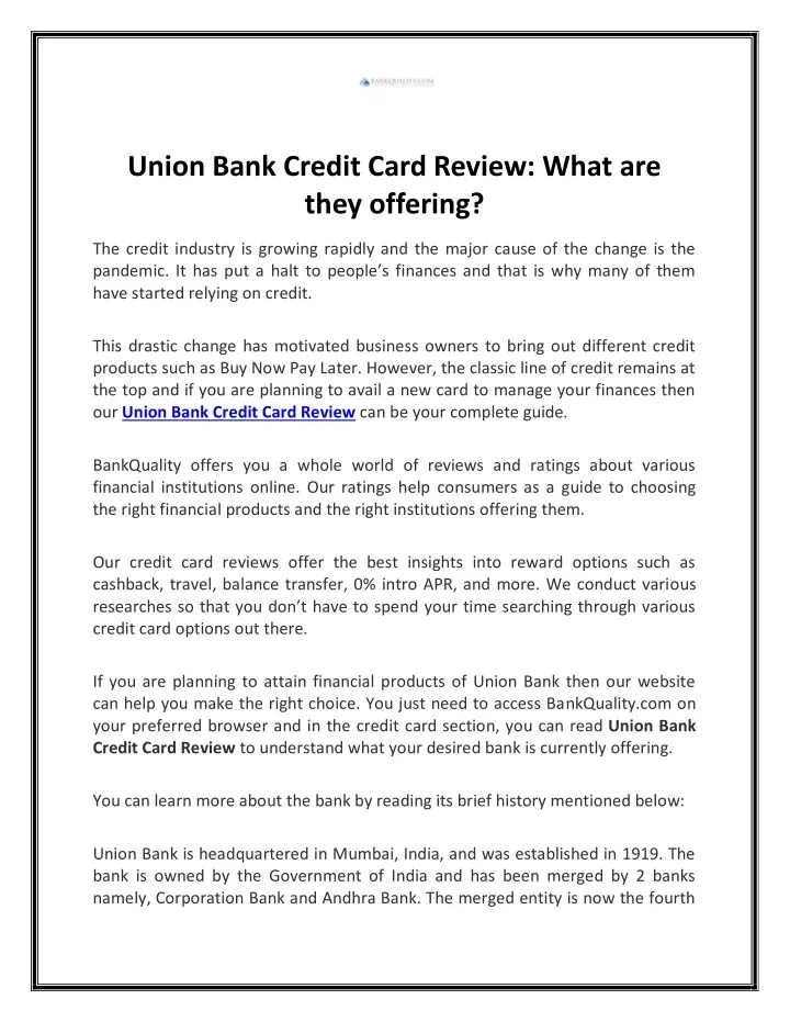 union bank credit card review what are they