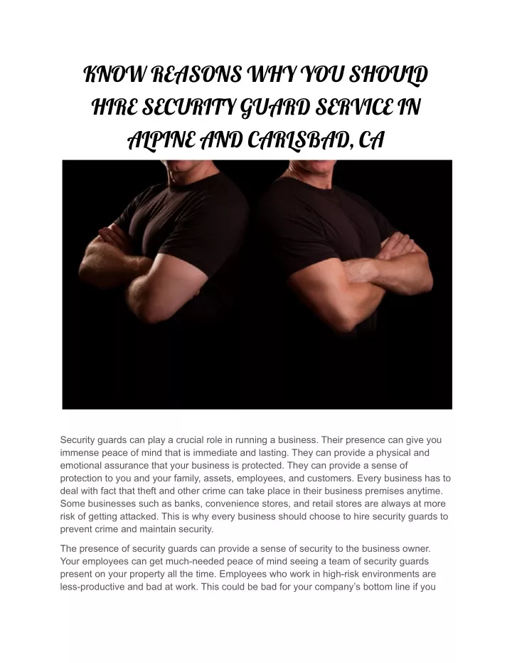 know reasons why you should hire security guard