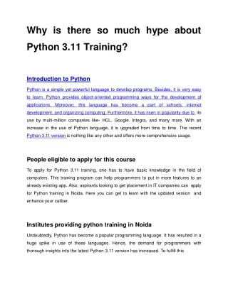 Why is there so much hype about Python 3.11 Training?