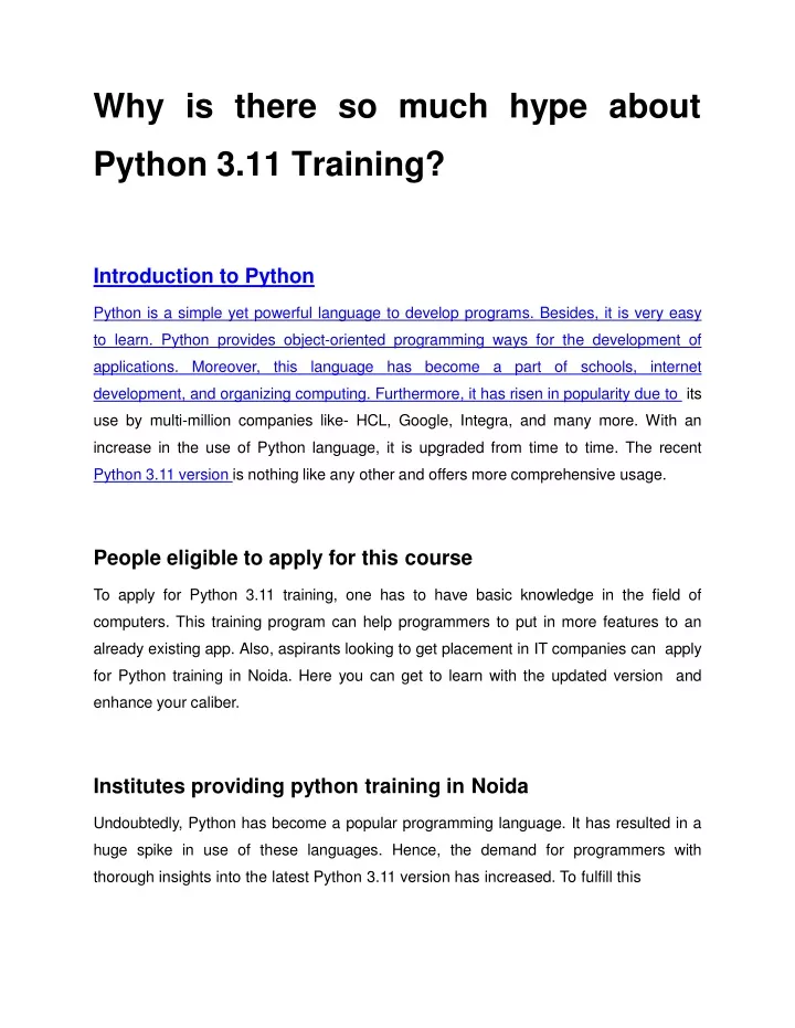 w h y i s t h er e so m u ch h y pe a b o u t python 3 11 training