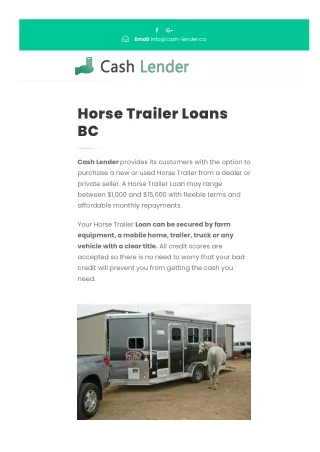 Horse Trailer Loans BC