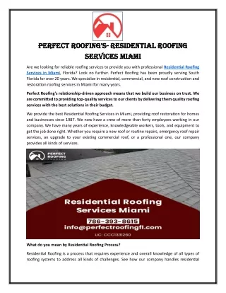 Perfect Roofing's- Residential Roofing Services Miami