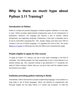 Why is there so much hype about Python 3.11 Training?