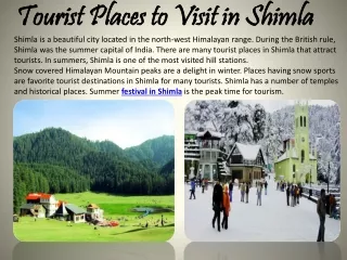 Tourist Places to Visit in Shimla
