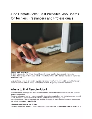 Find Remote Jobs Best Websites, Job Boards for Techies, Freelancers and Professionals