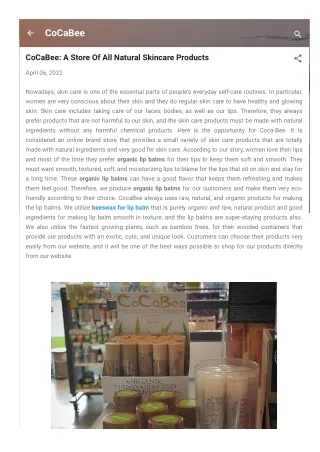 CoCaBee A Store Of All Natural Skincare Products