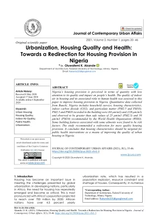 Urbanization, Housing Quality and Health:  Towards a Redirection for Housing