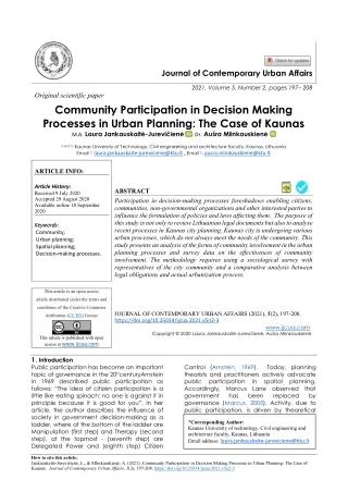 Community Participation in Decision Making  Processes in Urban Planning: