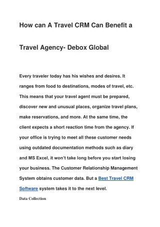 How can A Travel CRM Can Benefit a Travel Agency -Debox Global