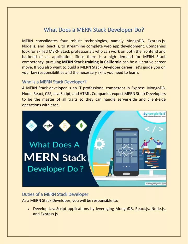 what does a mern stack developer do what does