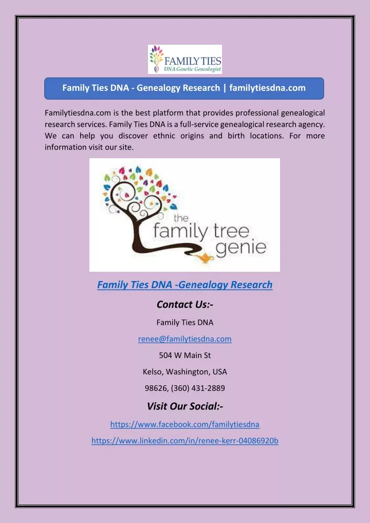 family ties dna genealogy research familytiesdna