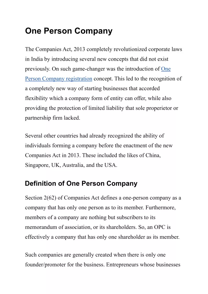 one person company