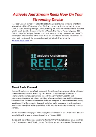 activate and stream reelz now on your streaming
