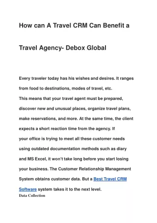 How Can A Travel CRM Can Benefit a Travel Agency- Debox Global