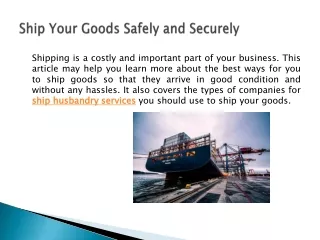 Ship Your Goods Safely and Securely