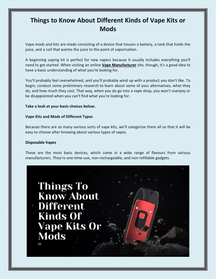 things to know about different kinds of vape kits