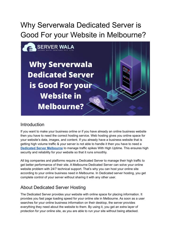 why serverwala dedicated server is good for your