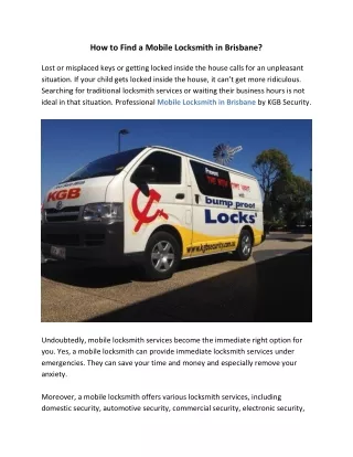 How To Find A Mobile Locksmith In Brisbane - KGB Security