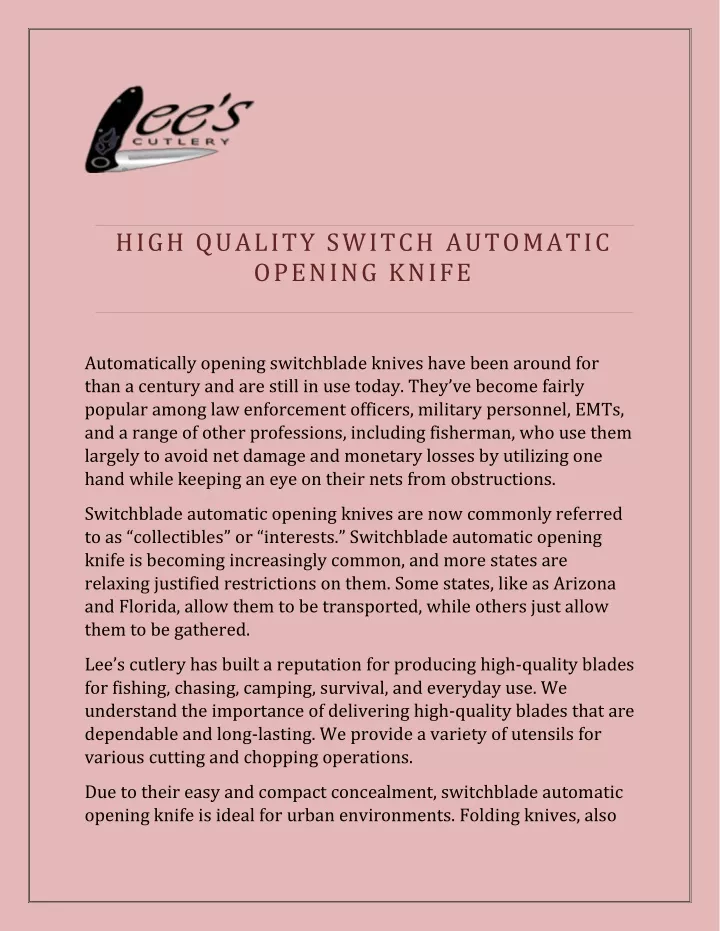 high quality switch automatic opening knife