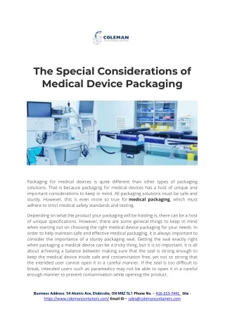 The Special Considerations of Medical Device Packaging