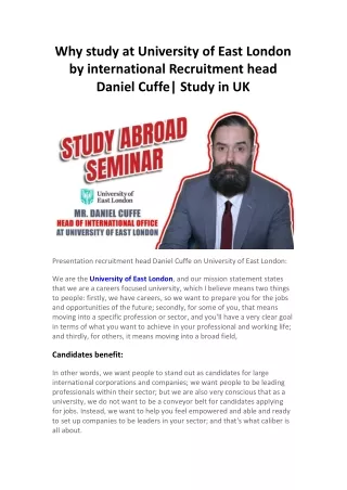 Why study at University of East London by international Recruitment head Daniel