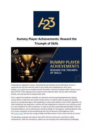 Rummy Player Achievements & Reward the Triumph of Skills