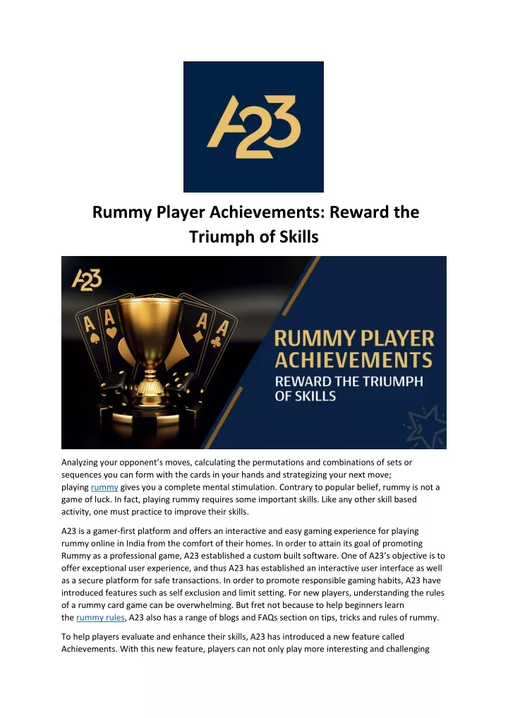 rummy player achievements reward the triumph