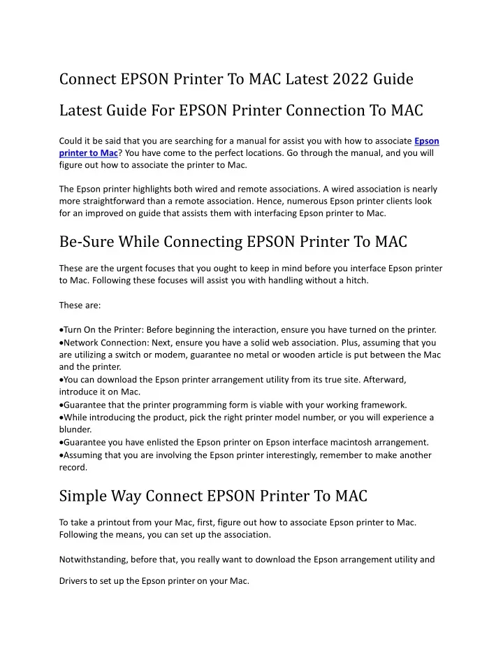 connect epson printer to mac latest 2022 guide