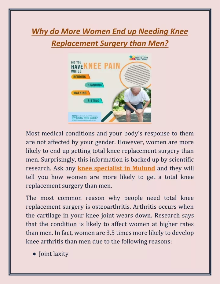 why do more women end up needing knee replacement