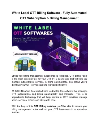 Automate your entire OTT Business Operations With our OTT Billing Software