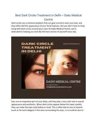 Best Dark Circles Treatment in Delhi – Dadu Medical  Centre