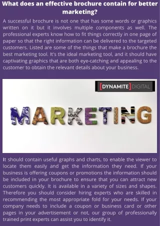 What does an effective brochure contain for better marketing?