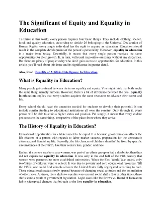 the significant of equity and equality