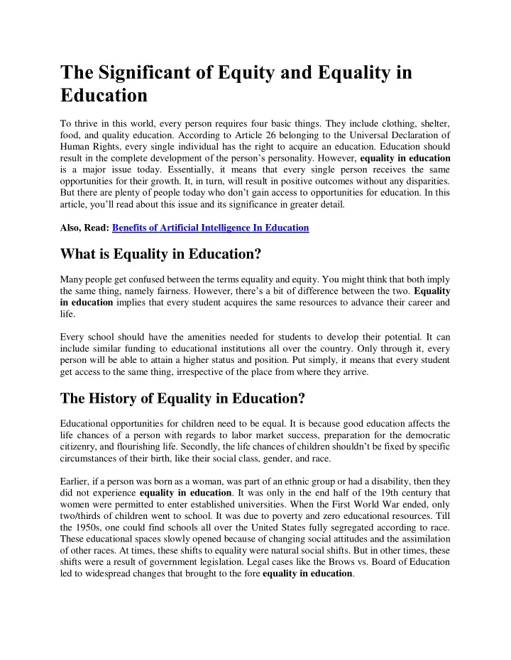 the significant of equity and equality