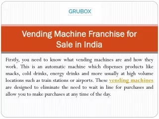 Vending Machine Franchise for Sale in India