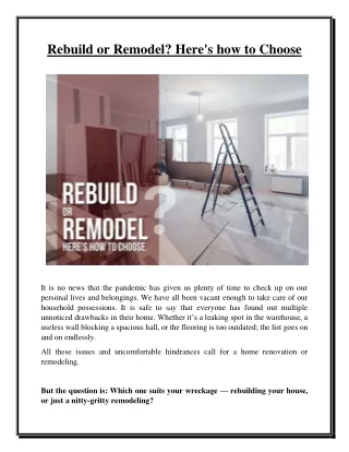 Rebuild or Remodel - Here's how to Choose ?