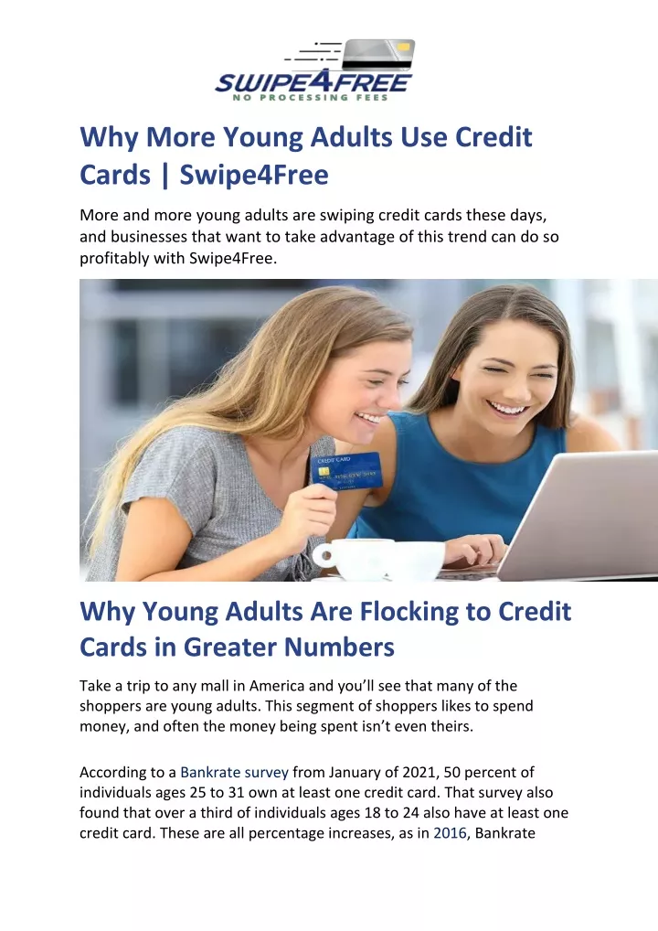 why more young adults use credit cards swipe4free