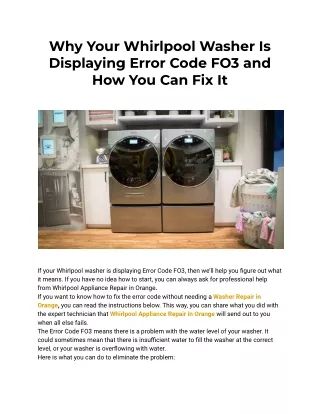 Why Your Whirlpool Washer Is Displaying Error Code FO3 and How You Can Fix It